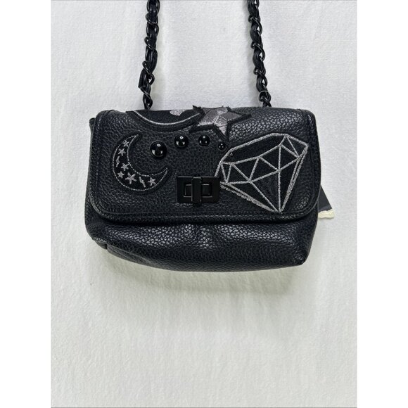 Steve Madden Black Leather Mini Crossbody Chain Purse Bag Bhayley Embroidered - Picture 1 of 10